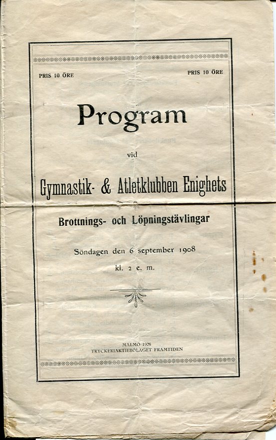 Program Brottnings- och löpningstävlingar 1908