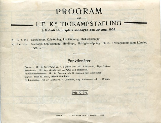 Program IFK:s Tiokampstäfling 1908