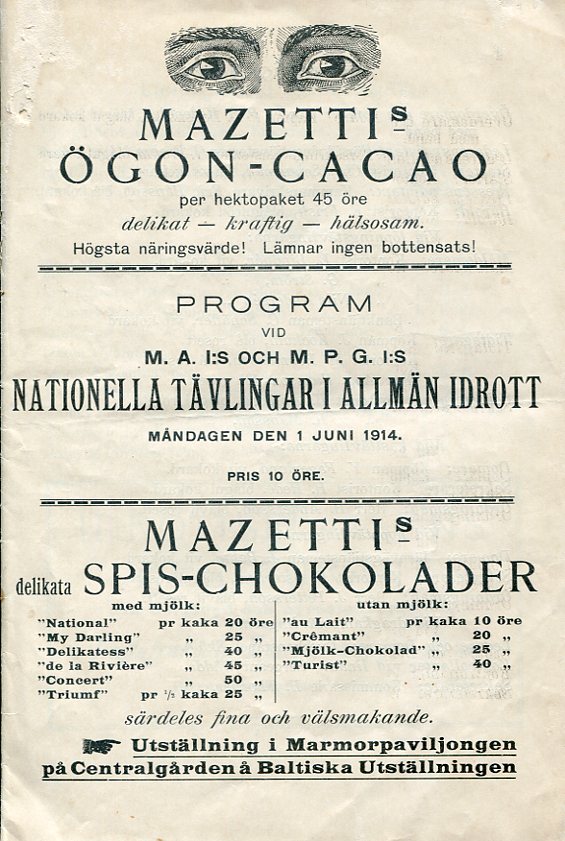 Program Nationella Tävlingar i allmän idrott 1914