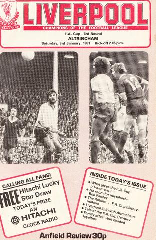 Football Liverpool-Altrincham programme FA-cupen 1981