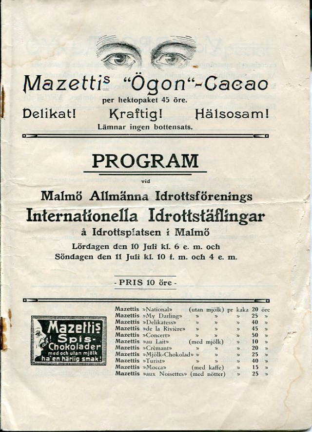 Program Internationella idrotttäflingar 10-11 juni 1909