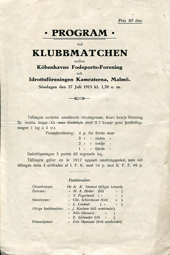 Program klubbmatchen friidrott 1913