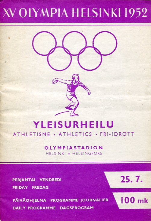 Programme Athletics 25.7 XV Olympia Helsinki 1952