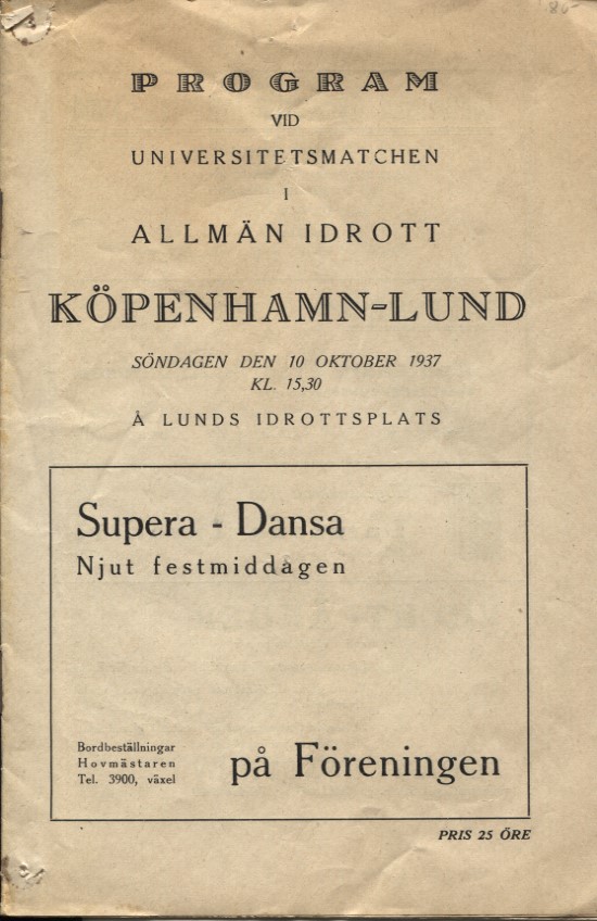 Fri idrott Universitetsmatchen Köpenhamn-Lund